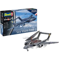 De Havilland Sea Vixen FAW 2 (1962) plastic model airplane made by Revell. 1:72 scale (approx. 21cm / 8.3in wingspan). It is grey and 