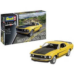 Ford Mustang Boss 302 (1969) plastic model car kit made by Revell. 1:25 scale (approx. 19cm / 7.5in long).