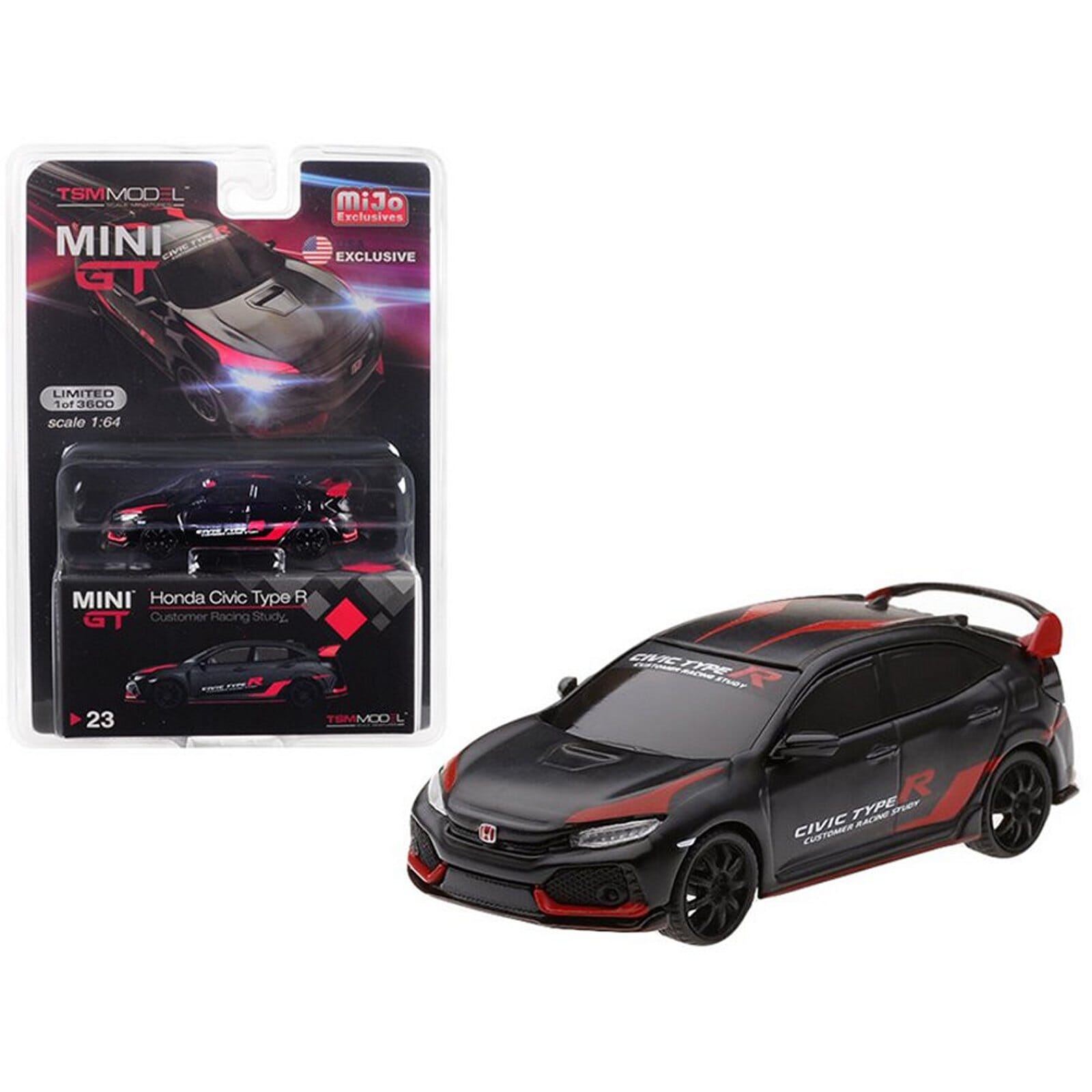Honda Civic Type R Diecast Model 1 64 scale Black Red