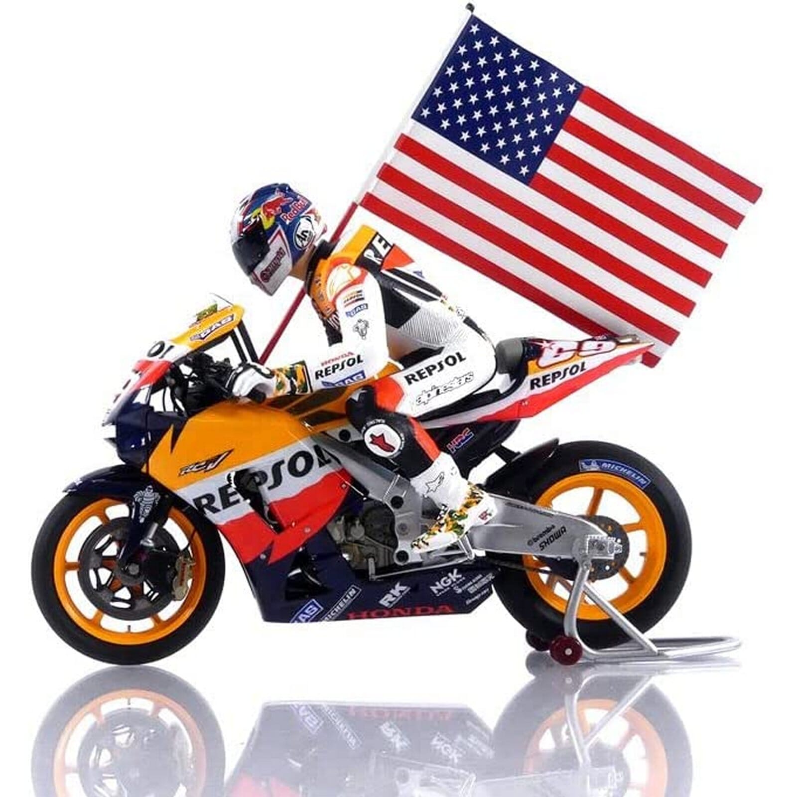 Honda RC211V with Figure and Flag Diecast Model 1:12 scale