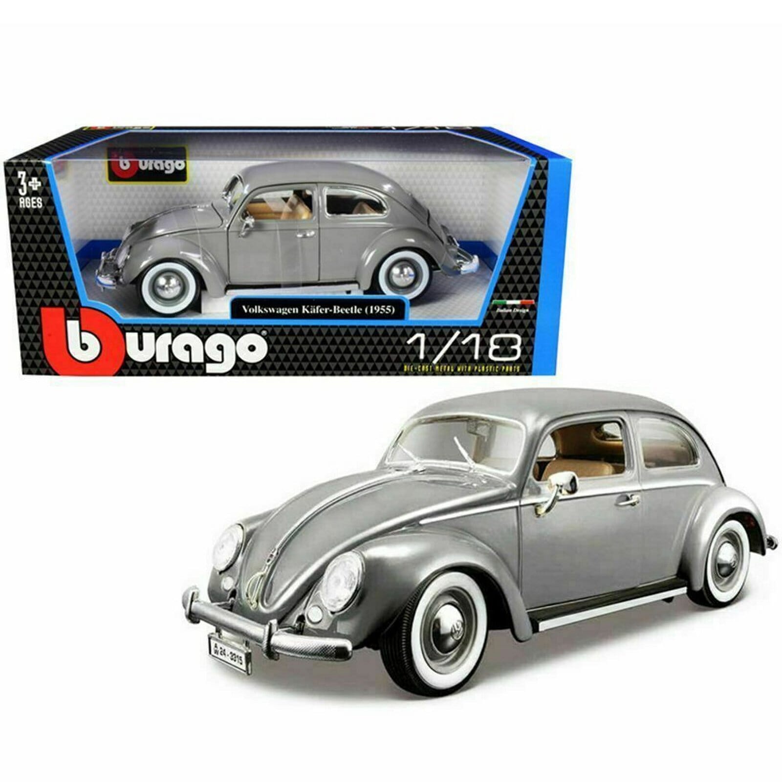 VW Kafer Beetle Diecast Model 1:18 scale Grey Bburago