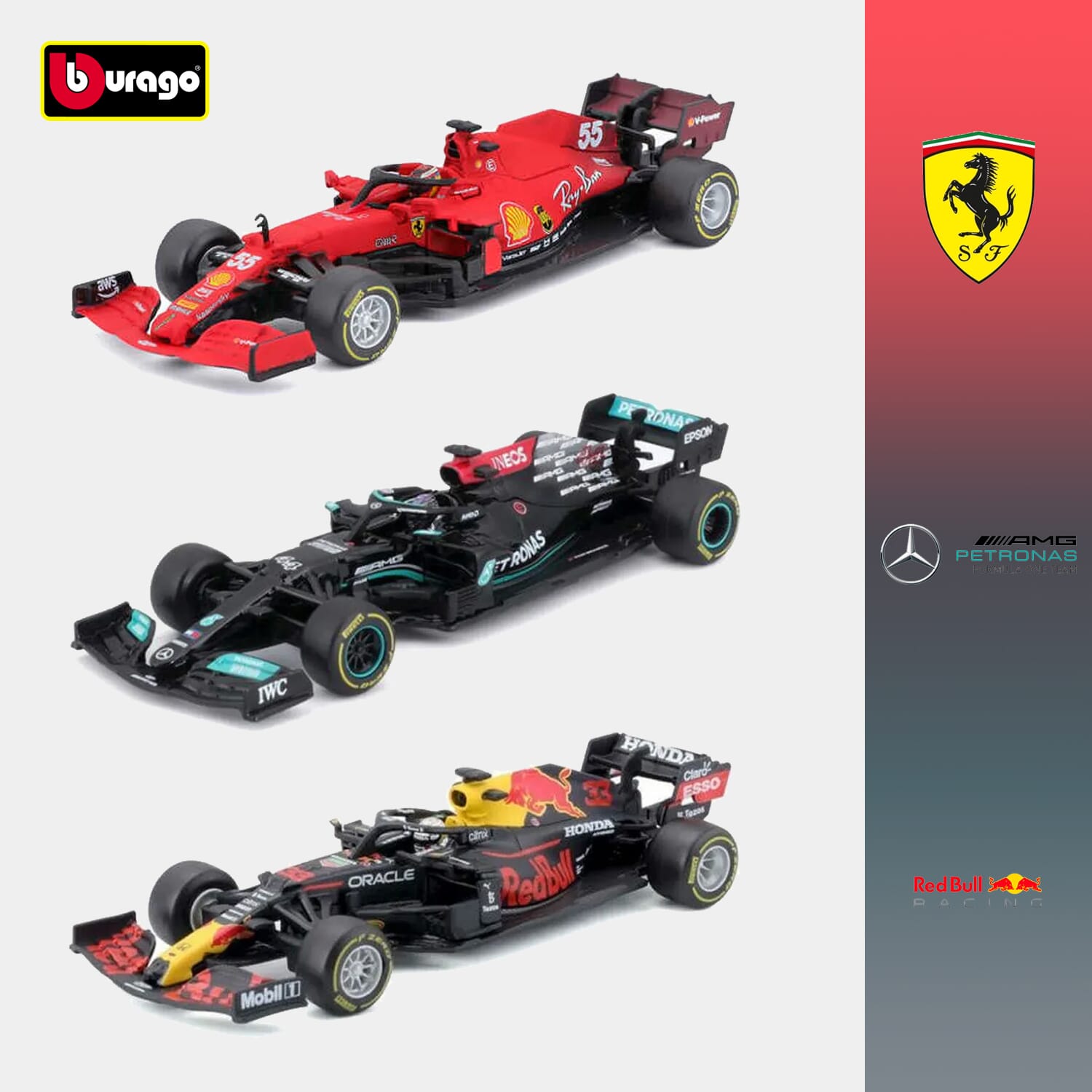 Bburago F1 Mercedes Red Bull Ferrari Verstappen Hamilton Sainz Diecast Model Racecar